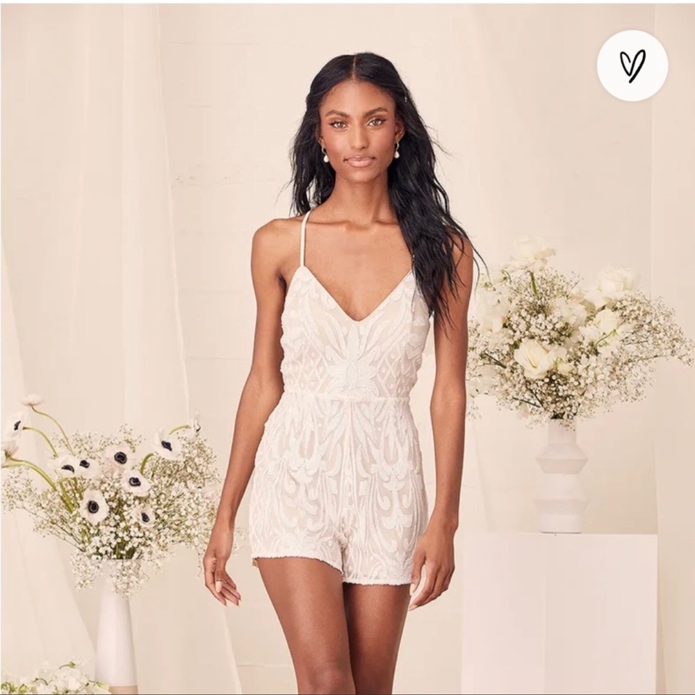 Lulus Catch a Spark White Sequin Romper Size small . Worn once, great condition